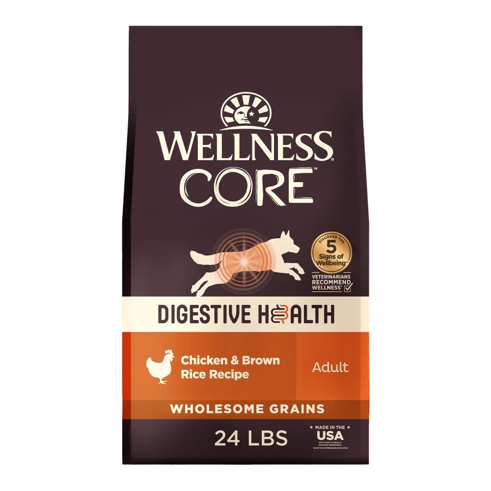 Wellness CORE Digestive Health Adult Dry Dog Food,  Wholesome Grain Kibble,  Sensitive Stomach,  Natural,  High Protein,  Chicken Recipe,  24 lb Bag