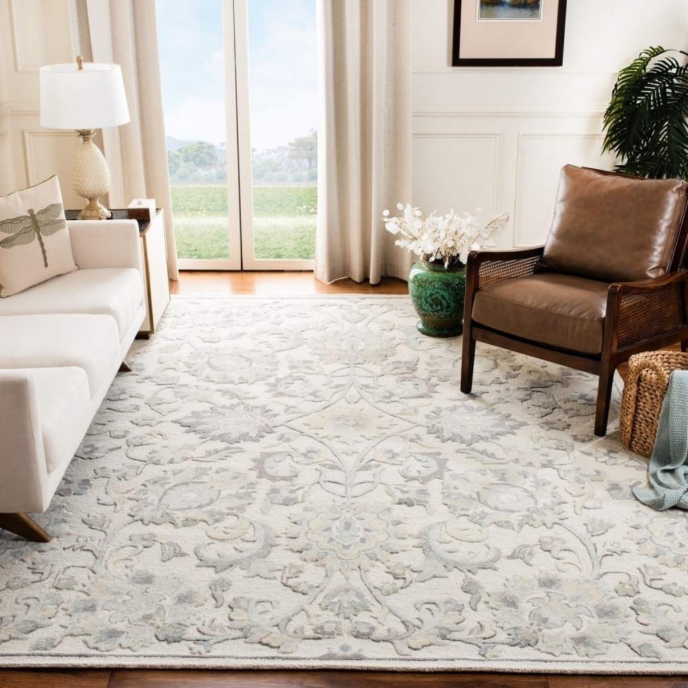 SAFAVIEH Glamour Catrine Bordered Wool Area Rug, Ivory/Grey, 5" x 8"