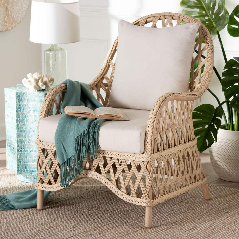 bali & pari Florence Boho Arm Chair,Pale Brown
