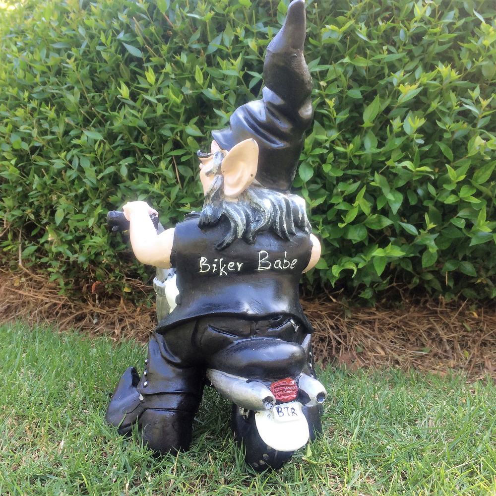 Homestyles Peace Sign "Biker Dude & Babe" the Biker Gnome Riding Her White Hog in Leather Motorcycle Gear Large Outdoor Garden Statue 14.5"H and 12"H - Image 5