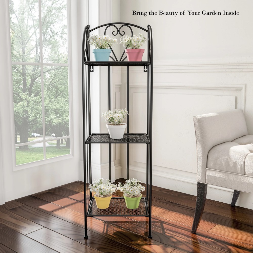 Plant Stand ' 3-Tier Vertical Shelf Indoor or Outdoor Folding Wrought Iron Metal Home and - Image 4