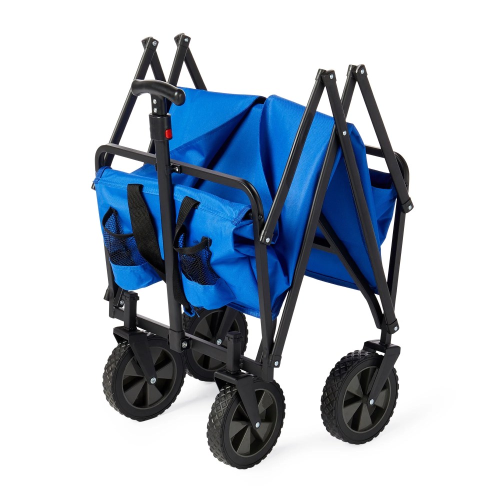 Seina 150lb Capacity Collapsible Steel Outdoor Utility Wagon Cart, Blue - Image 6