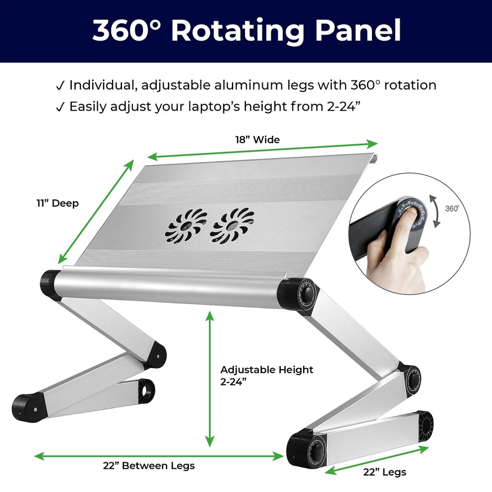Adjustable Laptop Cooling Stand with Dual Fans & USB Ports-WorkEZ Executive Foldable Aluminum Laptop Desk for Bed, Couch & Office, Ergonomic Riser for Laptops up to 17" - Image 10