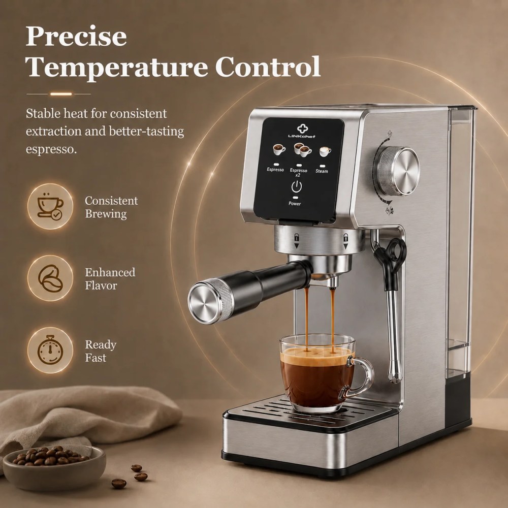 LINKChef 20-Bar Espresso Machine with Automatic Steam Wand,1300W Professional Espresso Maker,40 oz Removable Water Tank,Single & Double Shot - Image 9