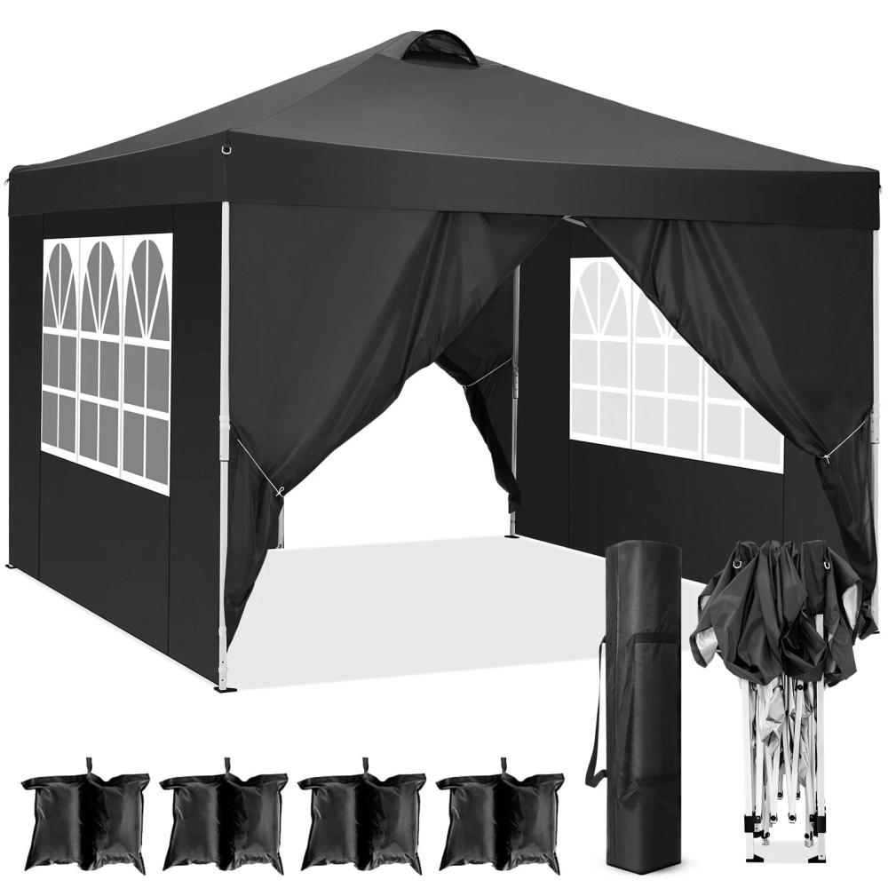 SANOPY 10" x 10" Straight Leg Pop-up Canopy Tent Easy Two Person Setup Instant Outdoor Canopy Folding Shelter with 4 Removable Sidewalls, Air Vent on The Top, 4 Sandbags, Carrying Bag, Black