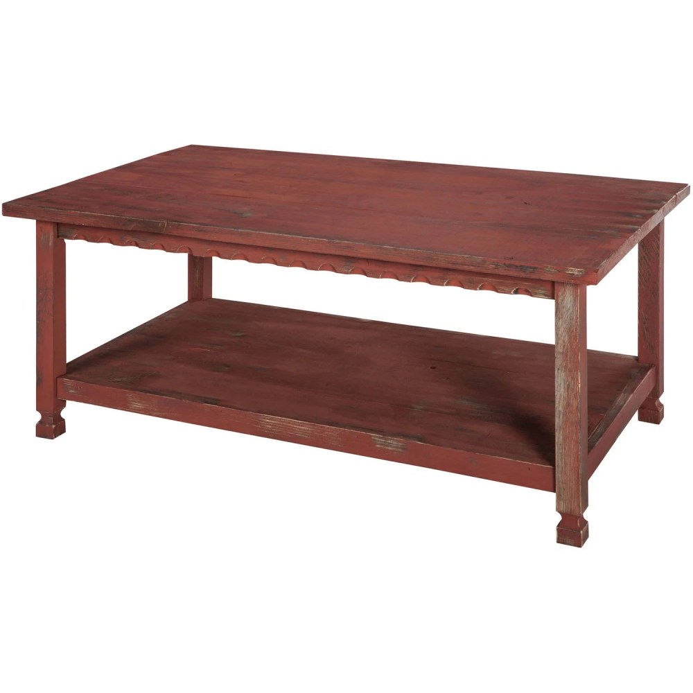 Alaterre Furniture Country Cottage 42" Rustic Rectangular Coffee Table,Solid Wood Living Room Furniture,Red Antique Finish