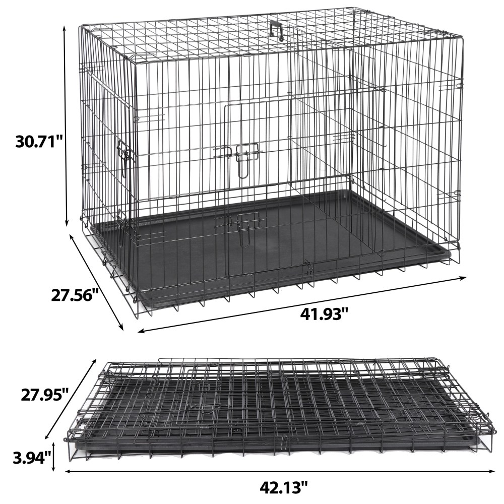 HomGarden 42'' Foldable Large Dog Crate Kennel Double Door, Black - Image 6