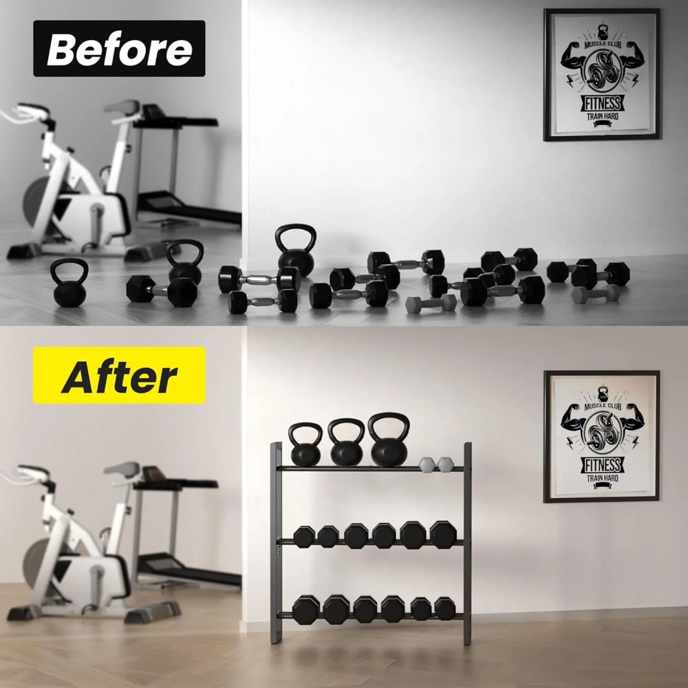 Niffgaff 3 Tier Dumbbell Rack Weight Rack Stand Only for Home Gym Storage Organizing Dumbbells Up to 390 lb Capacity - Image 4