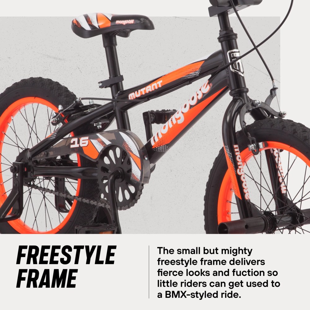 Mongoose Mutant Kids BMX Style Boys Bike, 16-in. Wheels, Kids Ages 3 - 5, Black & Orange - Image 8