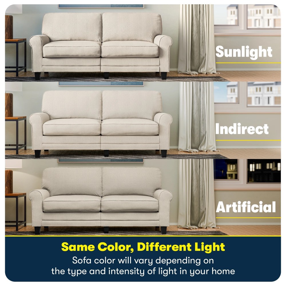 Serta Copenhagen 78" Rolled Arm Sofa, Easy Care Polyester, Loveseat or Couch for Small Spaces, Buckwheat Beige - Image 8