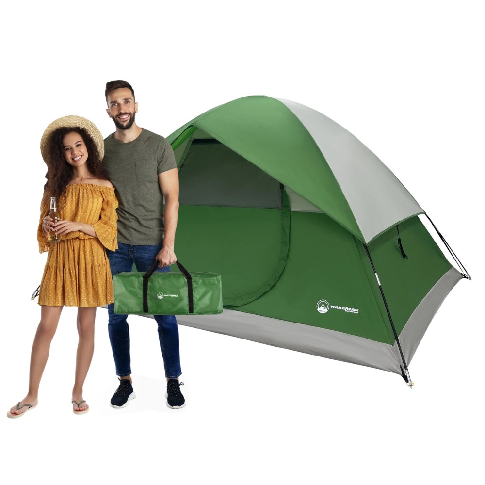 Wakeman Outdoors 4 Person Camping Tent with Rainfly - Easy Family Tents for Camping Essentials,  Green