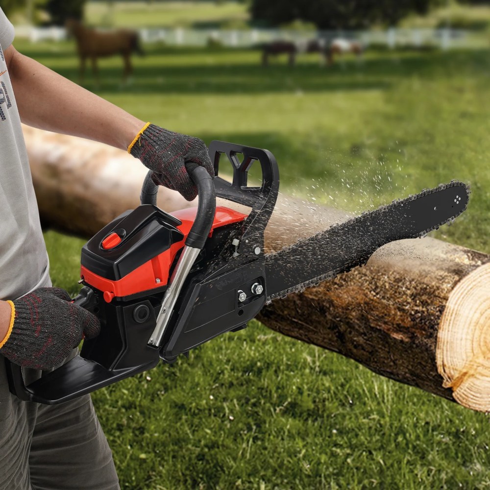 18" 58cc 2-Cycle Gas Powered Chainsaw,4.4HP for Wood Cutting