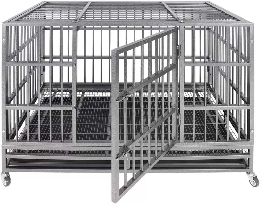 Confote 47 Inch Heavy Duty Dog Crates for Meduim Dogs, Puppy Dog Cage with Double Door and Removable Tray Pan
