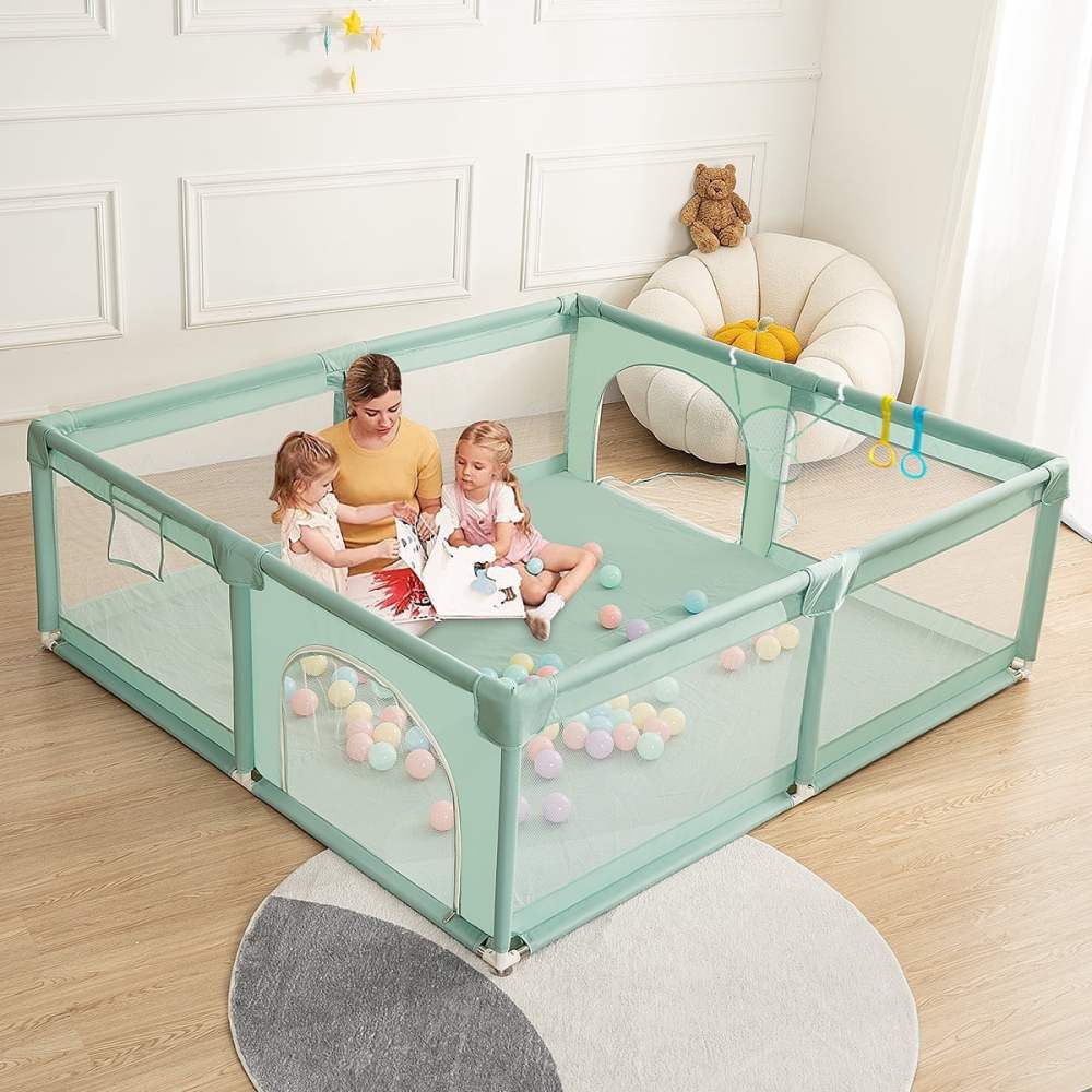 Baby Playpen, 5971" Large Baby Playard, Infant Activity Center with Anti-Slip Base, Green