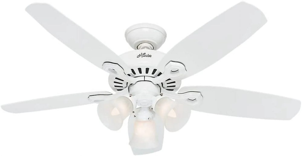 Hunter 42 inch Indoor Ceiling Fan with LED Lights - White Ceiling Fan with Pull Chain, For Bedroom or Living Room, Standard Mount, No Remote, 5 Blades, Includes Bulbs - Builder 52105, Snow White