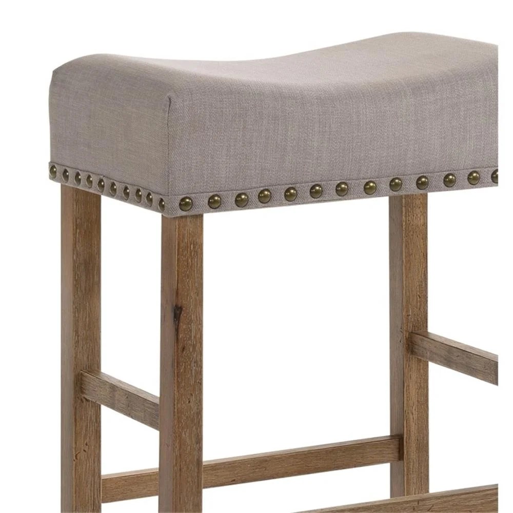 ACME Martha II Counter Height Stool in Tan Linen and Weathered Oak (Set of 2) - Image 4