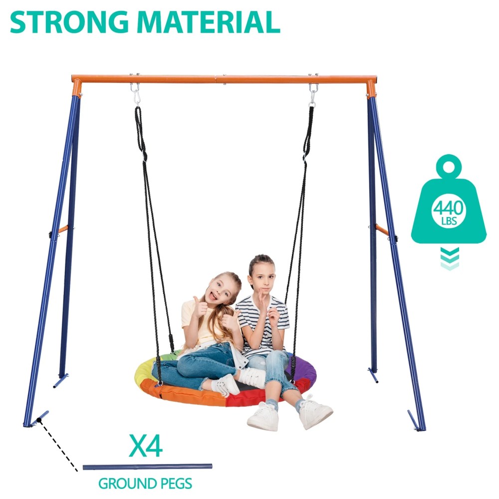 ZenSports Kids 440lbs Swing Frame Stand Set W/40" Saucer Swing Tree Swing, Heavy-Duty Adjustable Outdoor Fun