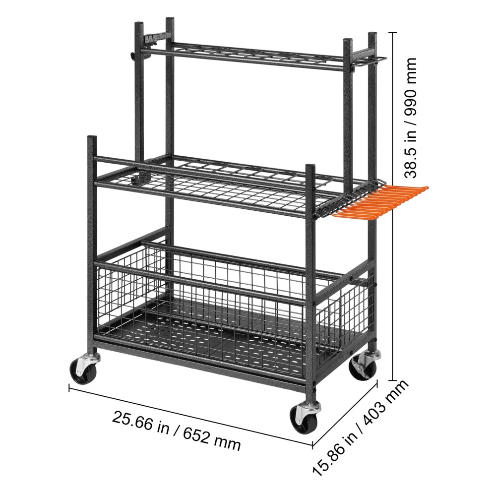 KFFKFF Garden Tool Storage Rack with Wheels Garage Organizer 16 Slots with Hooks - Image 6