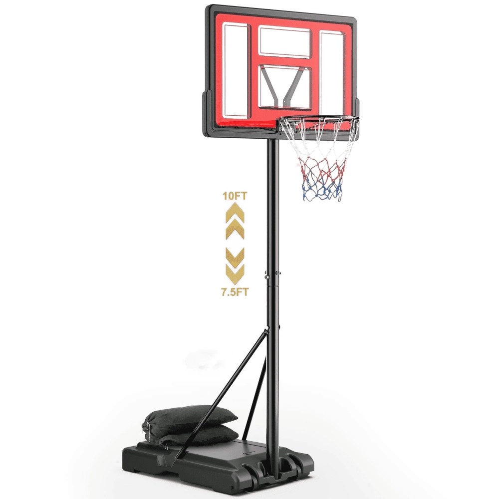Naipo 44 In Basketball Hoop 7.5 ft -10 ft Adjustable 2 Free Sandbags Orange Portable Basketball Goals Outdoor and Indoor for Youth and Adult