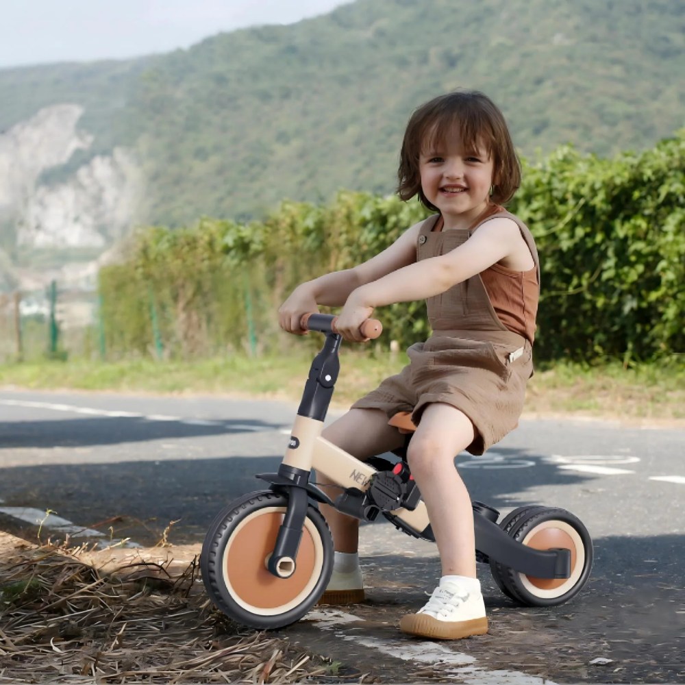 newyoo Toddler Tricycle with Push Handle for 1-3 Year Old, Toddler Bike, Birthday Gift and Toy for Boys and Girls, 5 in 1 Kids Trike, Balance Bike with Backrest and Safety Belt, Khaki, TR007 - Image 5