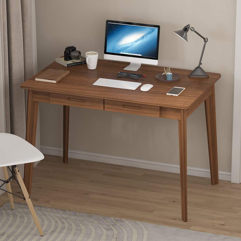 WIAWG Office Writing Computer Laptop Desk with 2 Drawers Wood Brown 39.4"