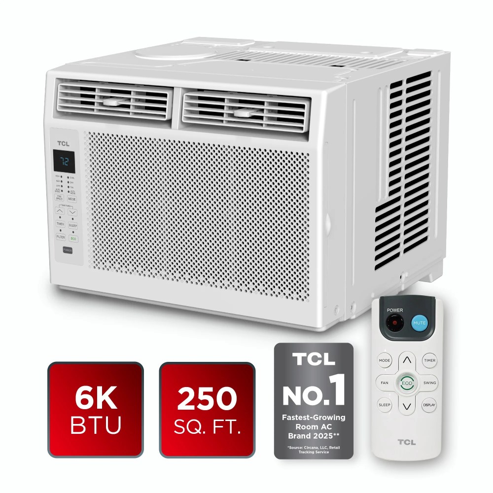 TCL 6, 000 BTU Window Air Conditioner (White) - 250 Sq ft, LED Display, Included Remote - W6W32