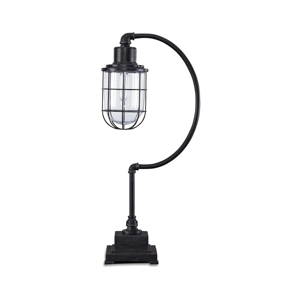 Signature Design by Ashley Jae Metal Desk Lamp, Black, Industrial Cage Desk Lamp with Glass Shade