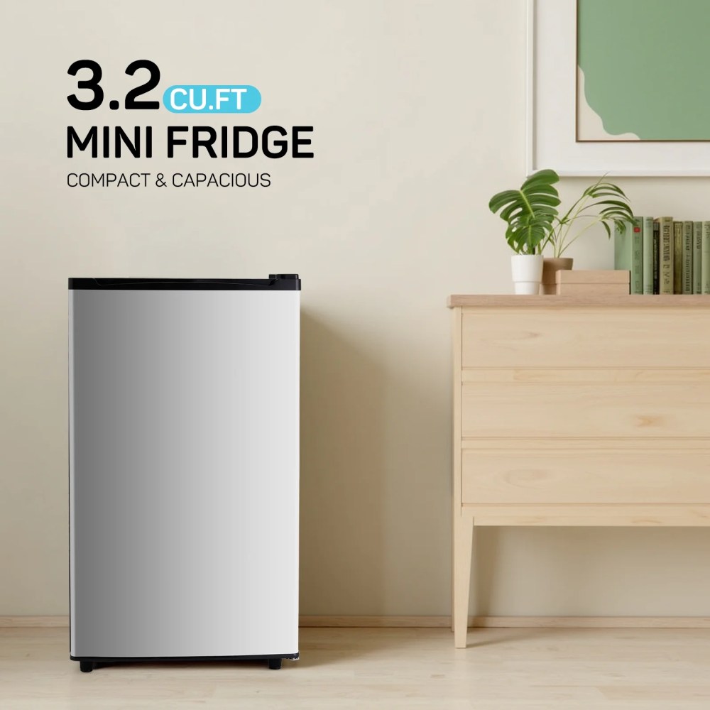 TINKLE WELL 3.2 Cu Ft Mini Fridge with Freezer,Compact Single Door Refrigerator,Energy Efficient,Low Noise,Adjustable Thermostat for Bedroom,Dorm,Office,silver - Image 6