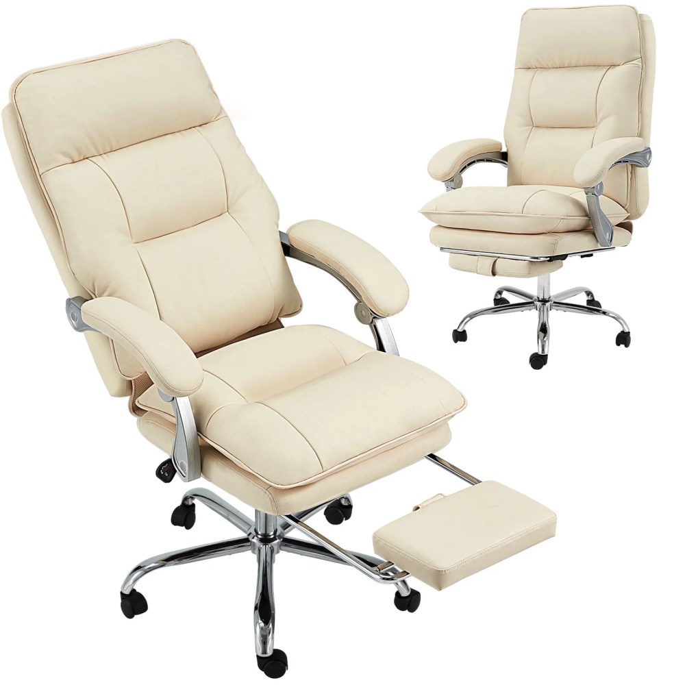 zzw Reclining Big and Tall Office Chair with Footrest - 350 lbs Capacity High Back Ergonomic Executive Desk Chair for Home and Gaming,White