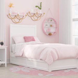 AFI NoHo Twin Wood Platform Bed with Headboard Footboard & Twin Trundle,White