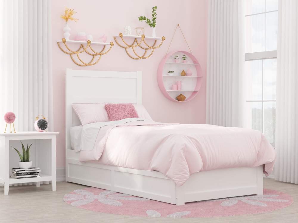 AFI NoHo Twin Wood Platform Bed with Headboard Footboard & Twin Trundle,White