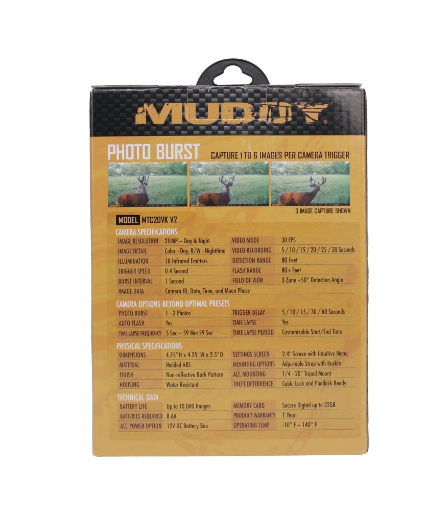 Muddy Pro Cam 20 Combo - 20 MP & 720 Video at 30FPS 0.5 Sec Trigger Speed 80Ft Detection IR Range Durable Hunting Outdoor Scouting Trail Camera, 8 AA Batteries & 16GB SD Card Included - Image 3