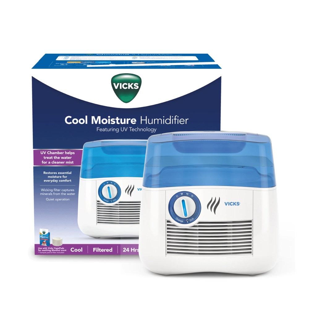 Vicks 1 Gallon Cool Mist Humidifier,V3900,Blue/White for Bedrooms,Medium to large Rooms for Adults,Kids,or Baby Room