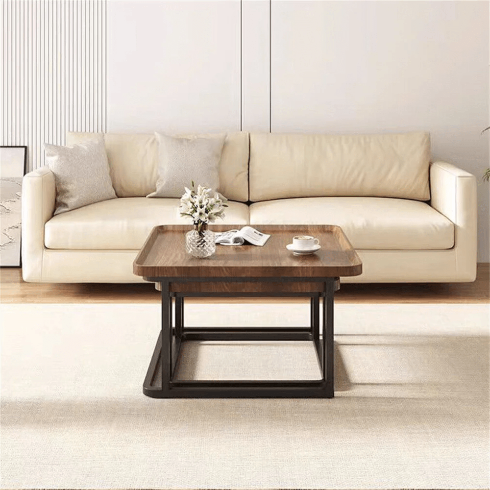 Wisfor Square Nesting Coffee Table Set of 2 Walnut Side End Table for Living Room,23.6x17.7 inch - Image 8