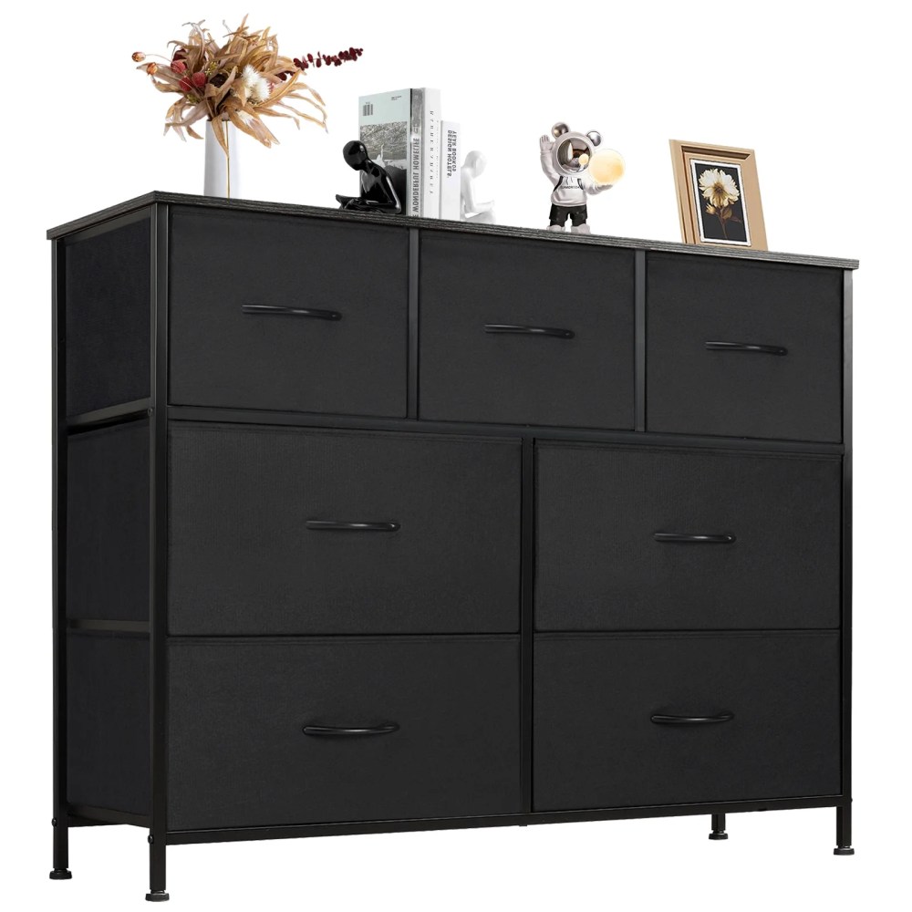 JIOABL Dressers with 7 Fabric Drawers,Black