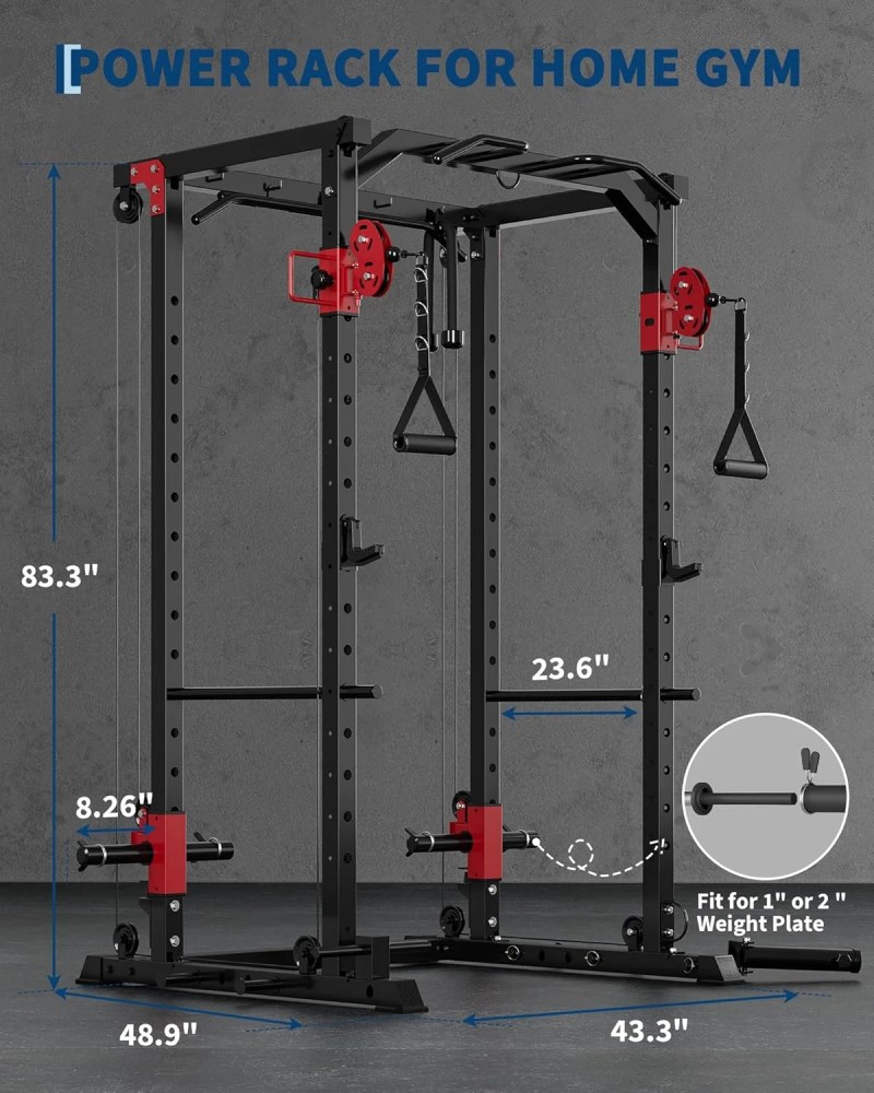 JoanKaren Power Rack with Dual Pulley System, 2000LBS Capacity Home Gym Squat Cage for Strength Training, Includes Multiple Attachments - Image 6