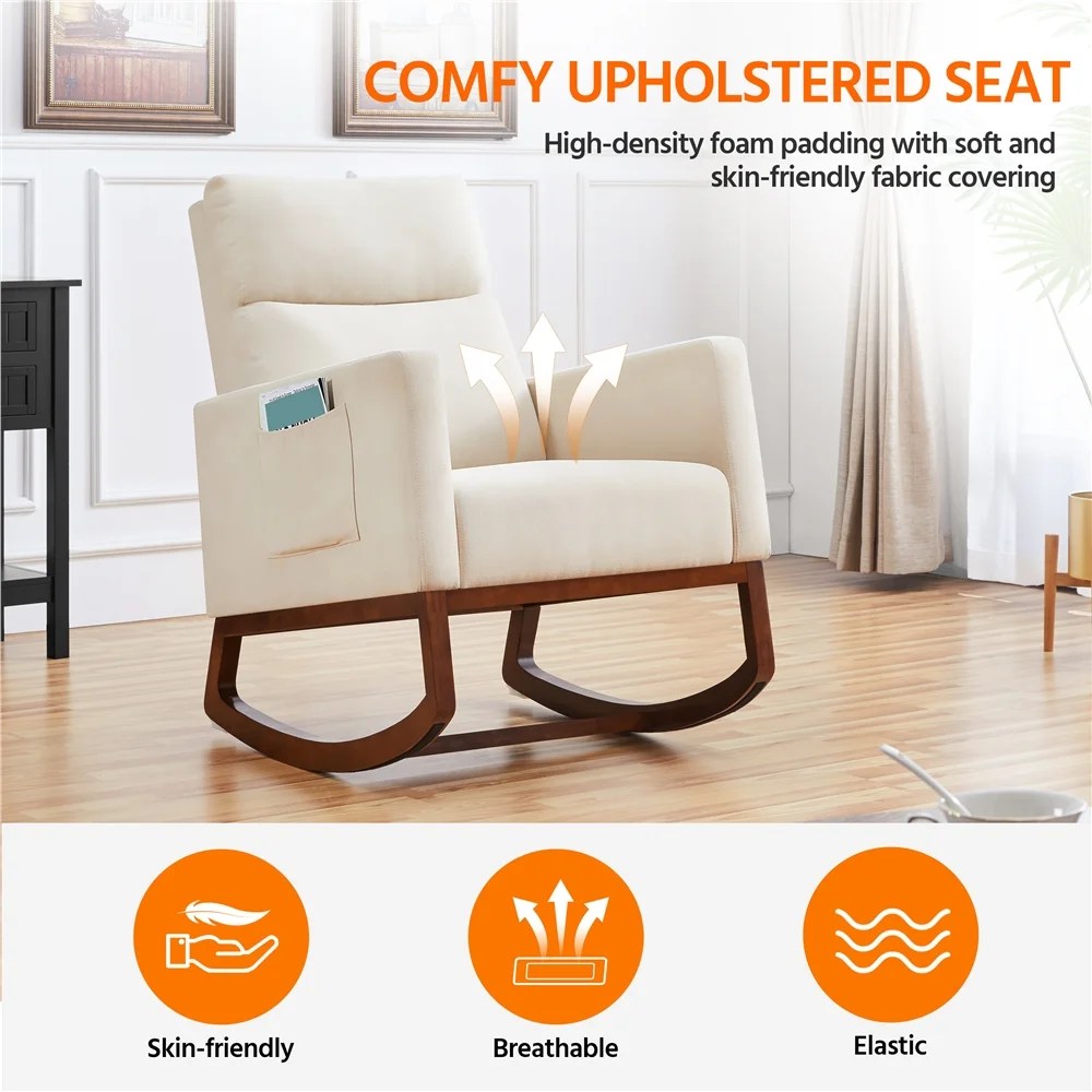 Alden Design Fabric Upholstered Rocking Accent Chair,Beige - Image 9