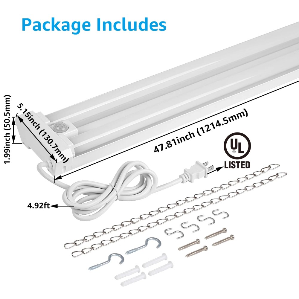 6 Pack Motion Sensor 4FT LED Utility Shop Light, 40W Plug in Linkable Light Fixtures, for Garage, Workshop, 4000lm, 5000K Daylight, Suspension & Flush Mount, FCC, ETL Certified - Image 2