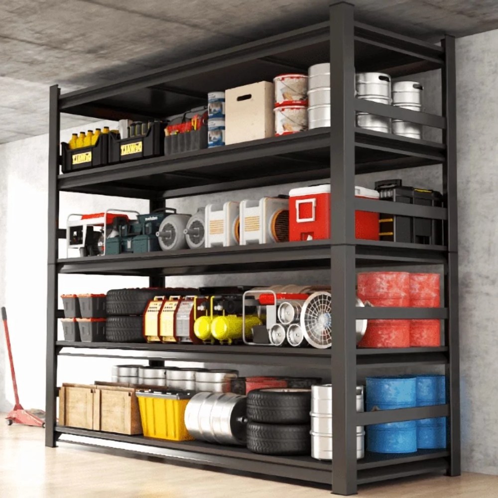 48" W Garage Shelving Heavy Duty Metal Shelves 5 Tier Adjustable Shelf Unit 3000 lbs Capacity Storage Stand Organizer for Warehouse and Basement, Black, 88" H