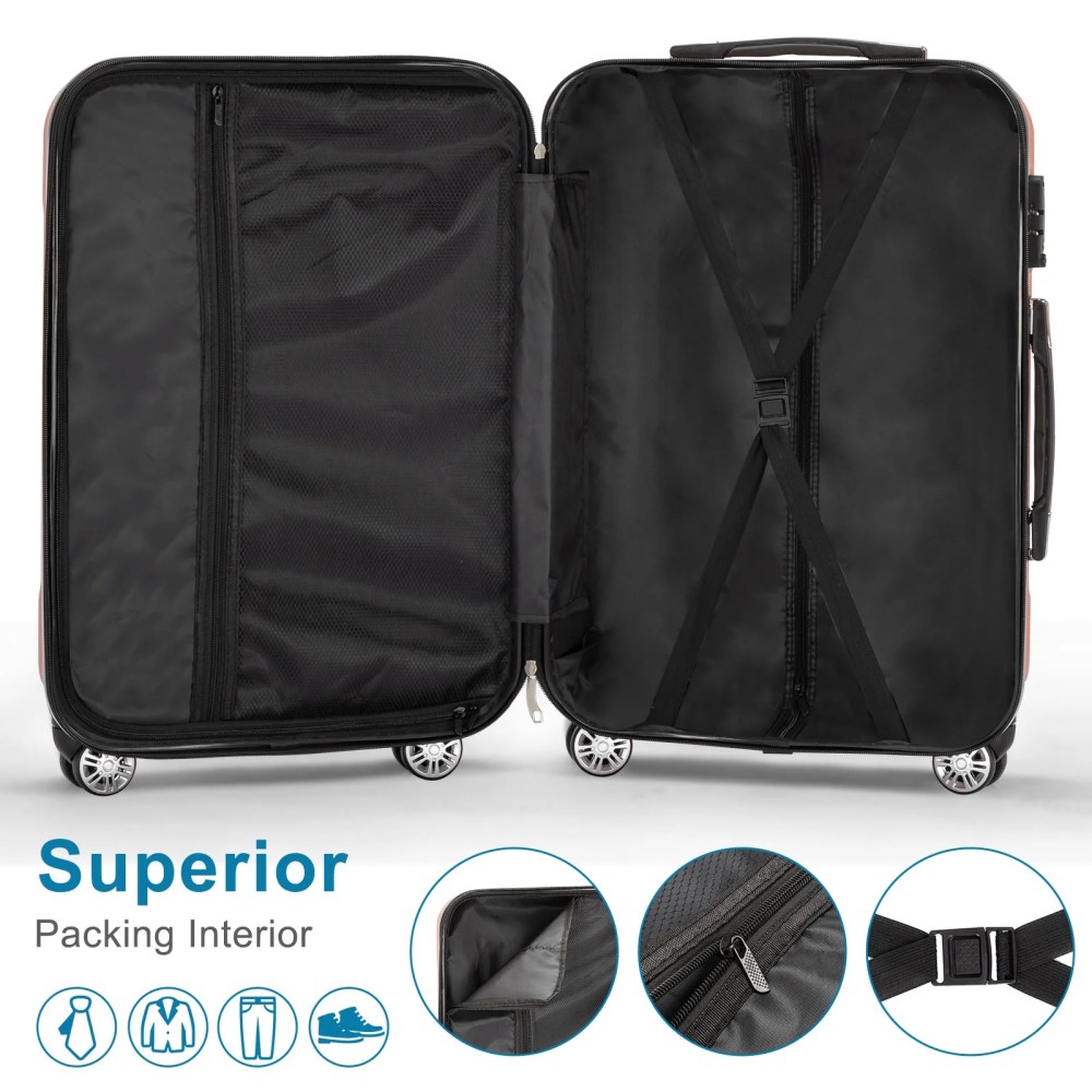Zimtown 4 Pcs Luggage Set,Durable Travelable Suitcase with Double Wheels and TSA Lock Rose Gold - Image 2