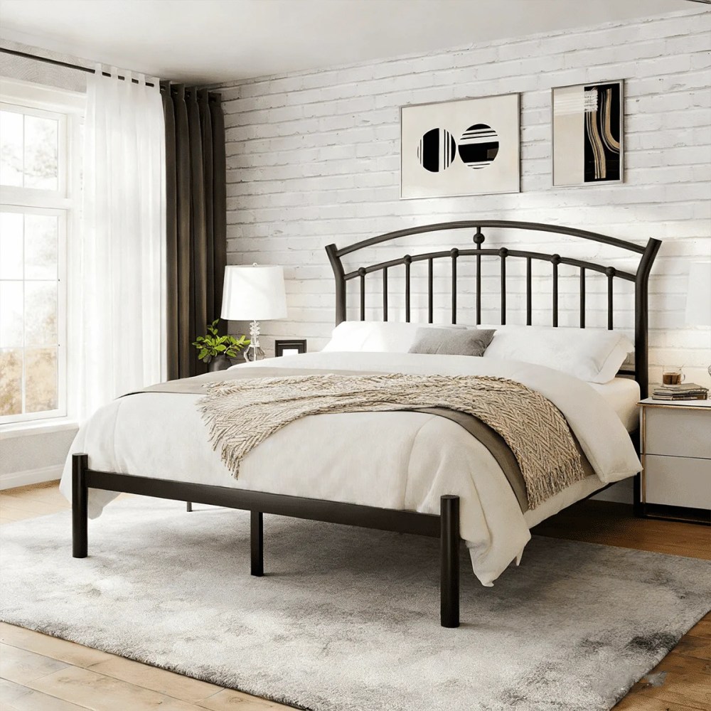 Winkalon Full Size Metal Platform Bed Frame with Victorian Style Iron-Art Headboard,Easy Assembly,Under Bed Storage,No Box Spring Required, Black