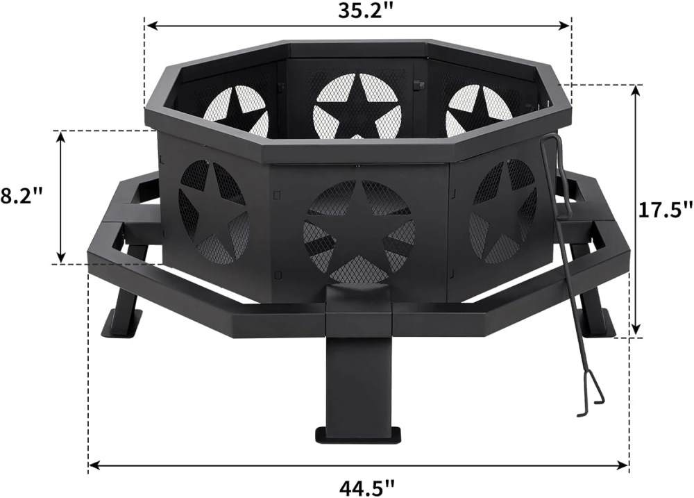 45 inch Extra Large Fire Pit,Outdoor Wood Burning Fire Pit for Outside Octagonal Heavy Duty Firepit for Camping,Backyard,Patio,Black - Image 5