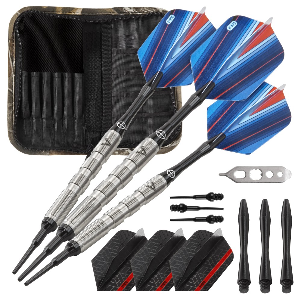 Viper Sidewinder Tungsten Soft Tip Darts Ringed Barrel 18 Grams and Casemaster Realtree Hardwoods Deluxe Camouflage Dart Case