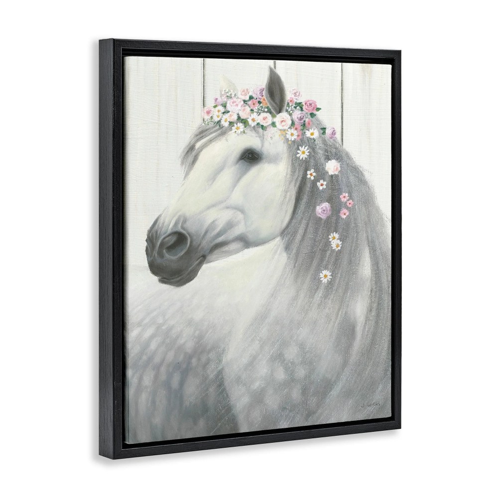 Stupell Industries Spirit Stallion Horse with Flower Crown Jet Black Framed Floating Canvas Wall Art, 1620, by James Wiens - Image 3