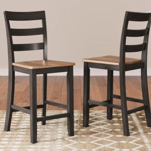 Signature Design by Ashley Gesthaven Bar Stool Set (2),Natural/Brown,Counter Height Wood Chairs with Ladderback Design