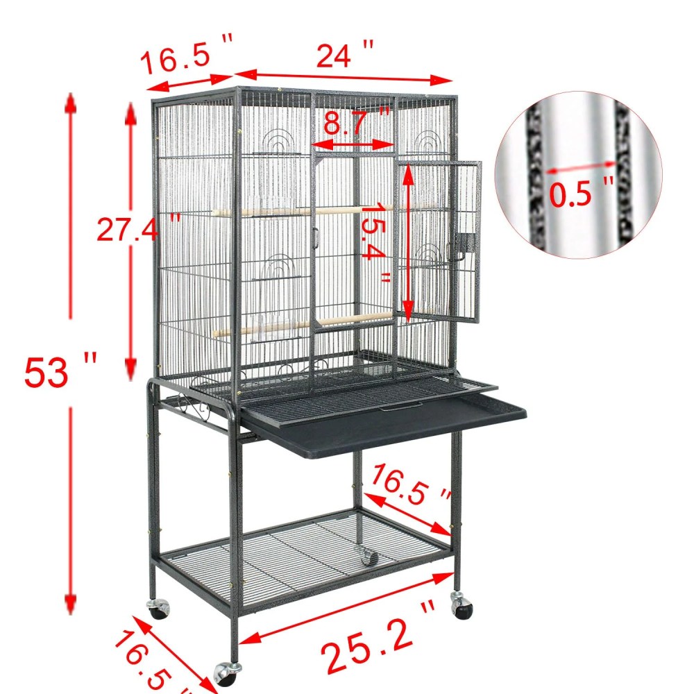 ZENSTYLE 53" Bird Cage with Stand Wrought Iron Frame Birdcage - Image 3
