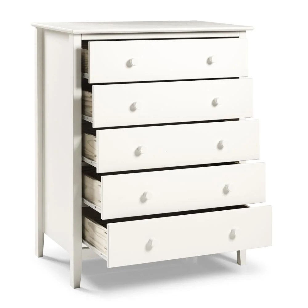 Alaterre Furniture Simplicity 5-Drawer Chest,Kids Bedroom Dresser,Anti-Tip Safety,Metal Glides,Wooden Knobs,Brazilian Pine and Veneers,White - Image 4