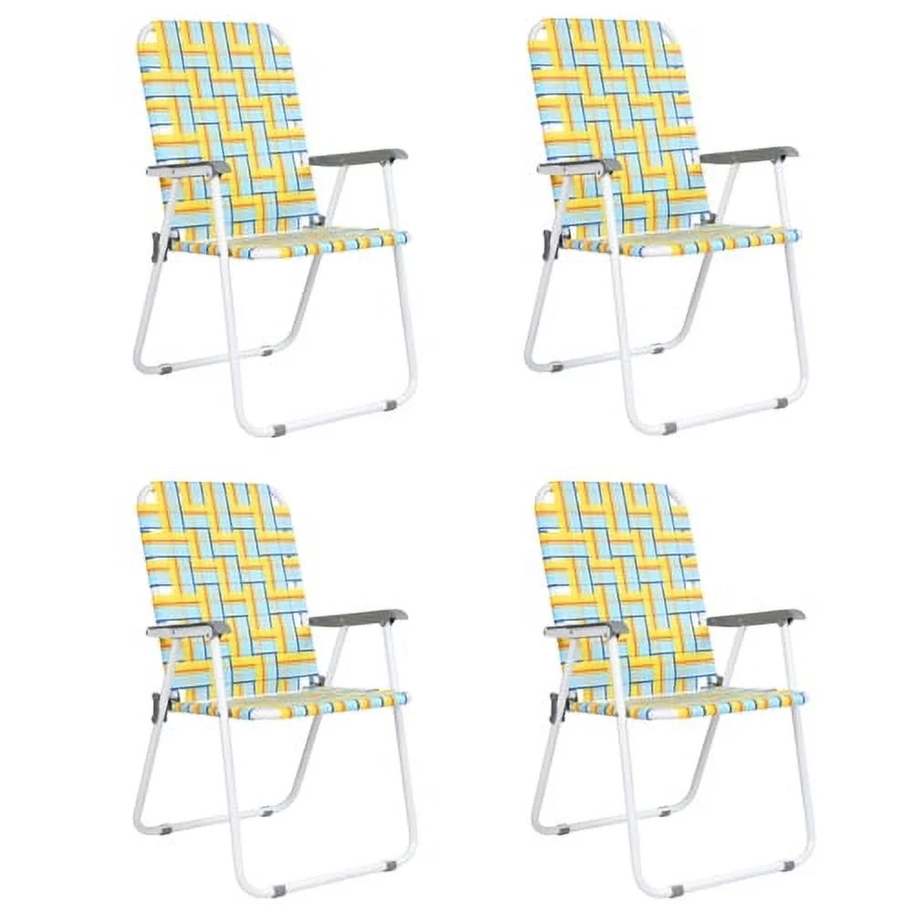 VINGLI Patio Lawn Chairs Folding Set of 4,Webbed Folding Chair Outdoor Beach Chair Portable Camping Chair for Yard,GardenYellow)