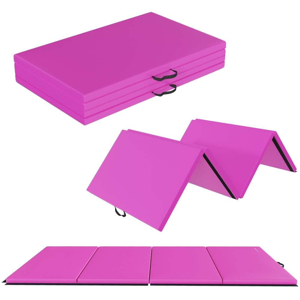 Signature Fitness 4ft x 8ft x 2in Folding Gymnastics Mat, 4-Panel Exercise Mat with Handles, PVC Leather EPE Foam, Multiple Colors