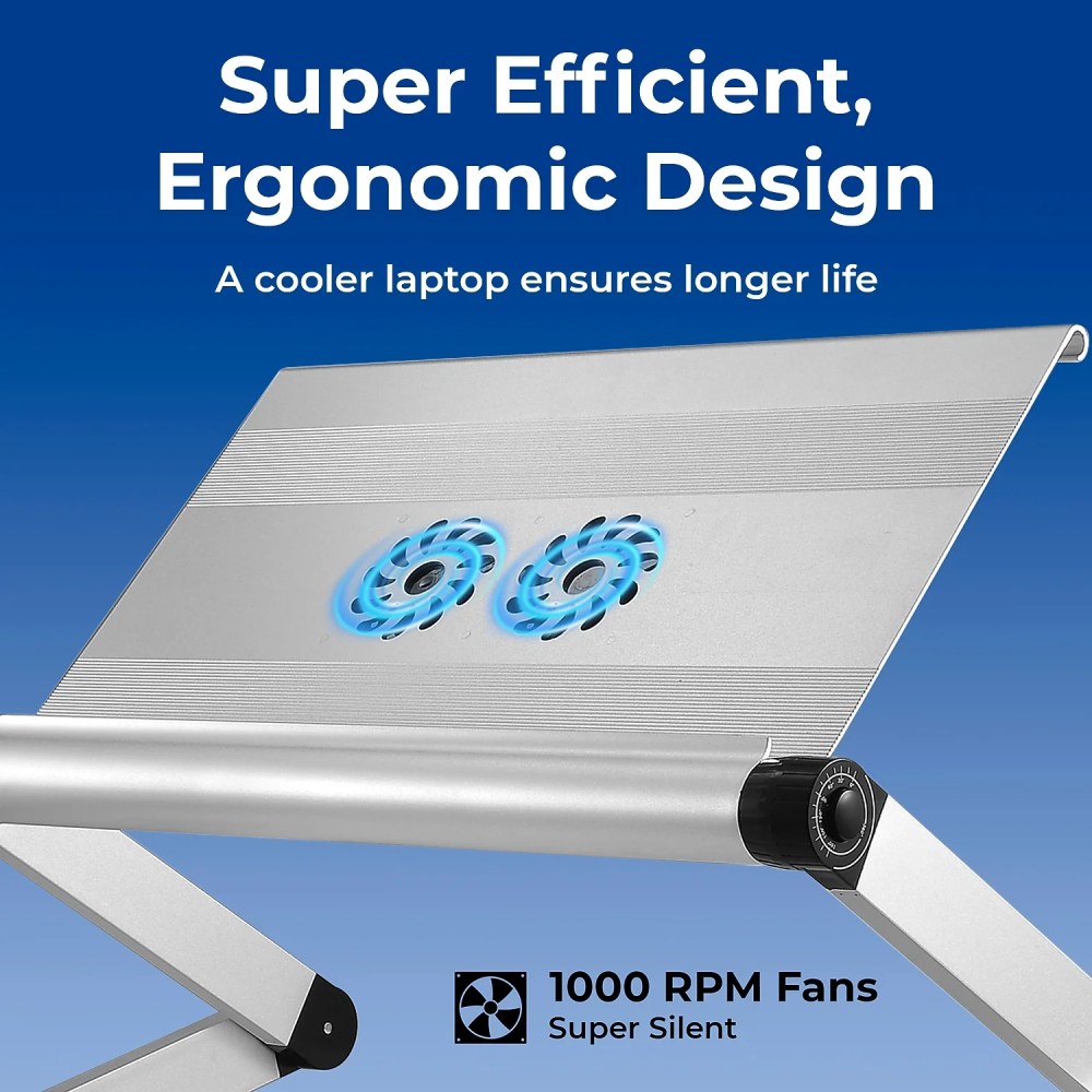 Adjustable Laptop Cooling Stand with Dual Fans & USB Ports-WorkEZ Executive Foldable Aluminum Laptop Desk for Bed, Couch & Office, Ergonomic Riser for Laptops up to 17" - Image 6